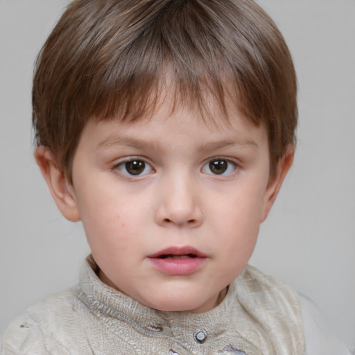 Neutral white child female with short  brown hair and grey eyes