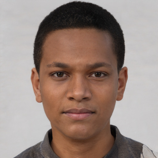 Neutral black young-adult male with short  brown hair and brown eyes