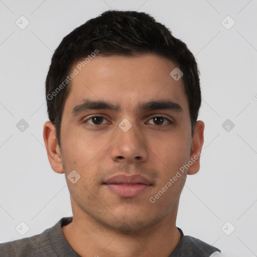 Neutral asian young-adult male with short  brown hair and brown eyes