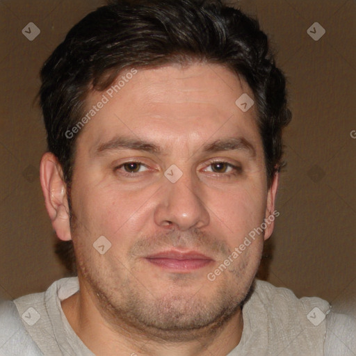 Neutral white adult male with short  brown hair and brown eyes