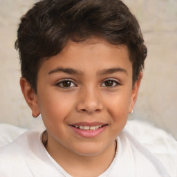 Joyful white child female with short  brown hair and brown eyes