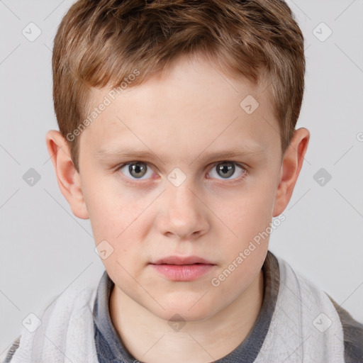 Neutral white child male with short  brown hair and grey eyes