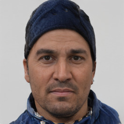 Joyful latino adult male with short  black hair and brown eyes