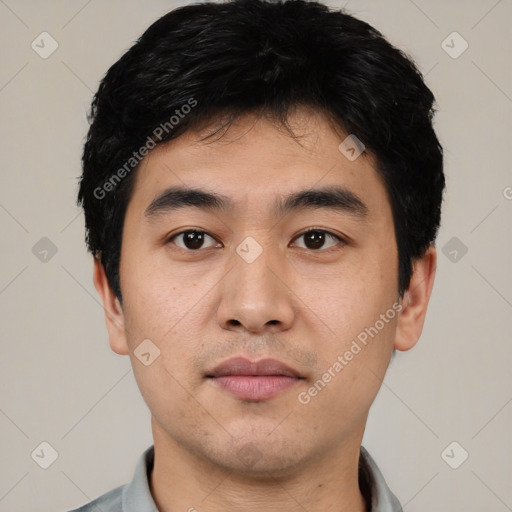 Neutral asian young-adult male with short  black hair and brown eyes