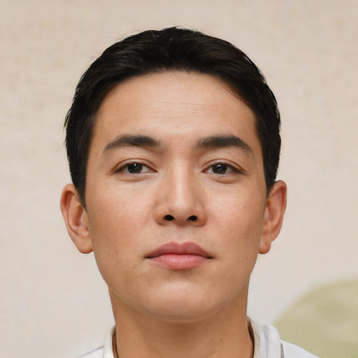 Neutral asian young-adult male with short  black hair and brown eyes