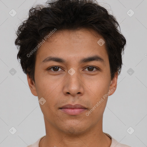 Neutral asian young-adult male with short  brown hair and brown eyes