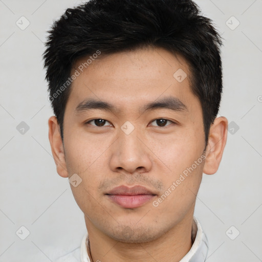 Neutral asian young-adult male with short  black hair and brown eyes