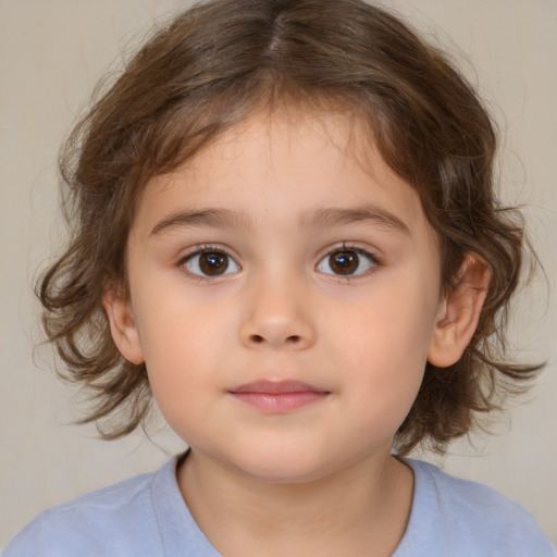 Neutral white child female with medium  brown hair and brown eyes