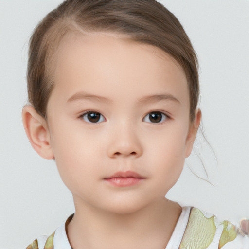 Neutral white child female with short  brown hair and brown eyes