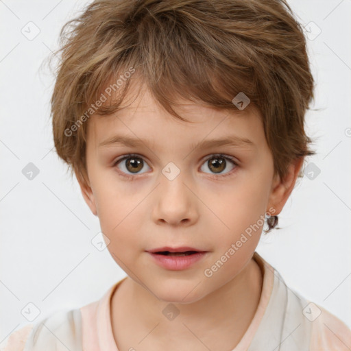 Neutral white child female with short  brown hair and brown eyes