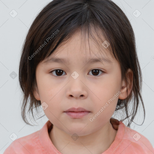 Neutral white child female with medium  brown hair and brown eyes