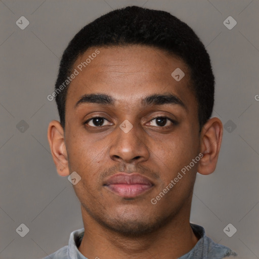 Neutral black young-adult male with short  brown hair and brown eyes