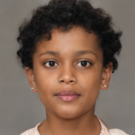 Neutral black child female with short  brown hair and brown eyes