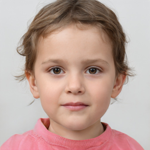 Neutral white child female with short  brown hair and brown eyes