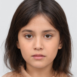 Neutral white child female with medium  brown hair and brown eyes