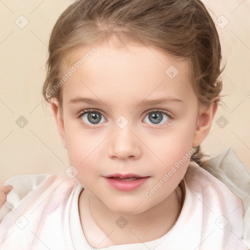 Neutral white child female with medium  brown hair and brown eyes