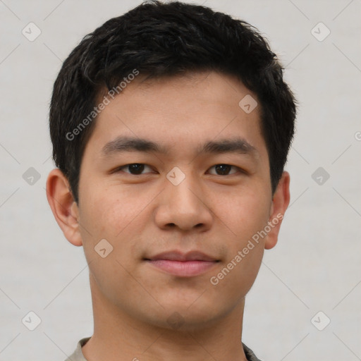 Neutral asian young-adult male with short  brown hair and brown eyes