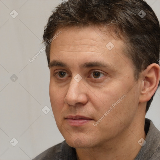 Neutral white adult male with short  brown hair and brown eyes