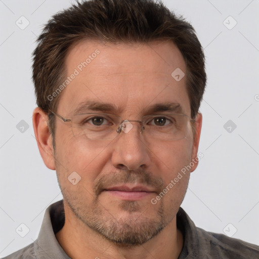 Neutral white adult male with short  brown hair and brown eyes