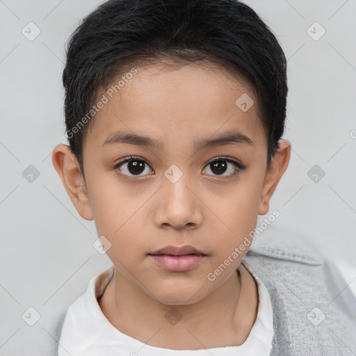 Neutral white child female with short  brown hair and brown eyes