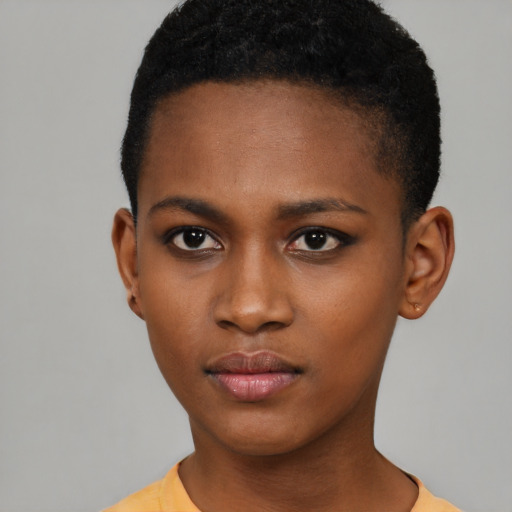 Neutral latino young-adult female with short  brown hair and brown eyes