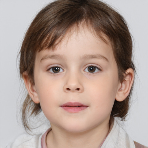 Neutral white child female with medium  brown hair and brown eyes