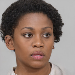 Neutral black young-adult female with short  brown hair and brown eyes