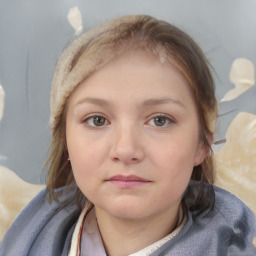 Neutral white child female with medium  brown hair and blue eyes