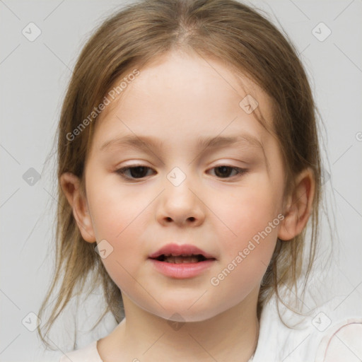 Neutral white child female with medium  brown hair and brown eyes