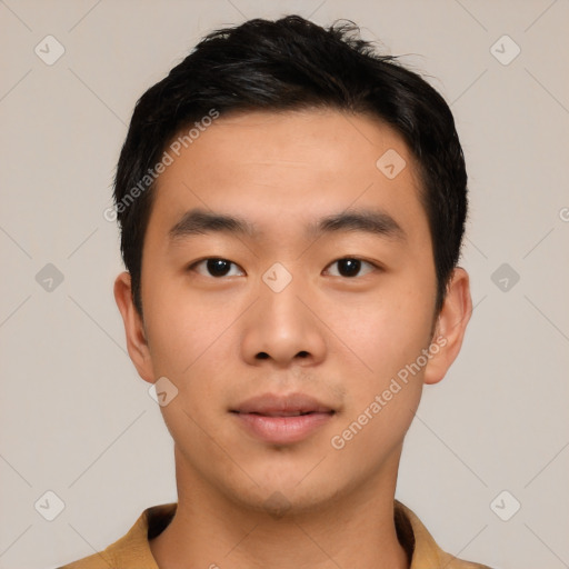 Neutral asian young-adult male with short  brown hair and brown eyes