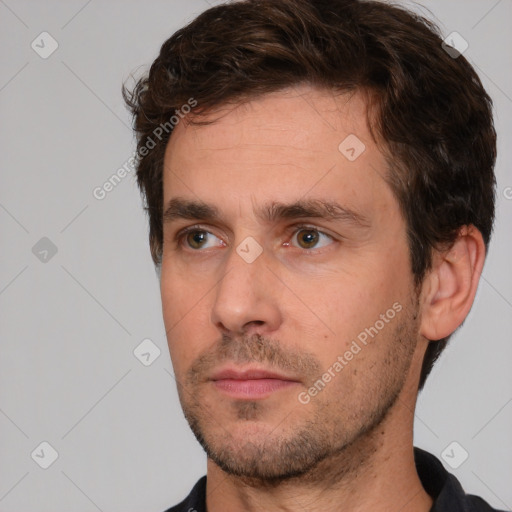 Neutral white adult male with short  brown hair and brown eyes