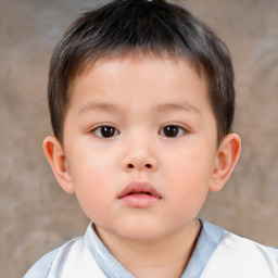 Neutral asian child male with short  brown hair and brown eyes