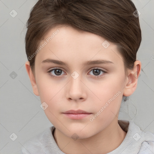 Neutral white child female with short  brown hair and brown eyes