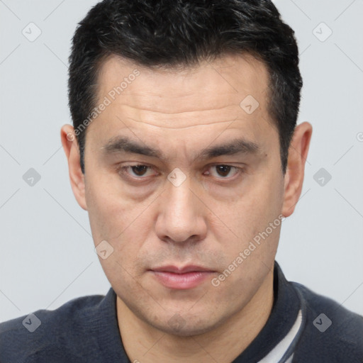 Neutral white adult male with short  brown hair and brown eyes