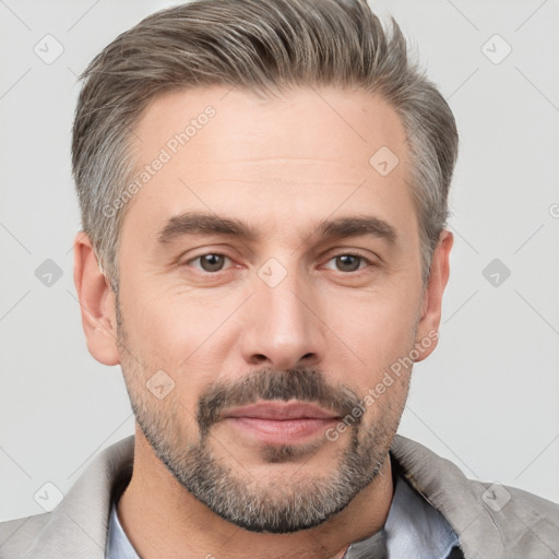 Neutral white adult male with short  brown hair and brown eyes