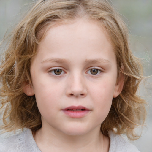 Neutral white child female with medium  brown hair and blue eyes