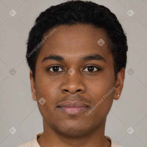 Neutral black young-adult male with short  brown hair and brown eyes