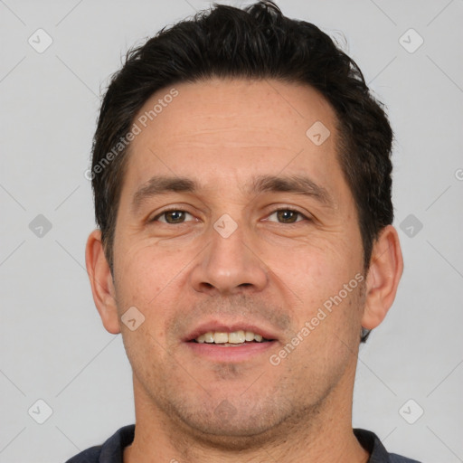 Neutral white adult male with short  brown hair and brown eyes