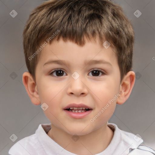 Joyful white child male with short  brown hair and brown eyes