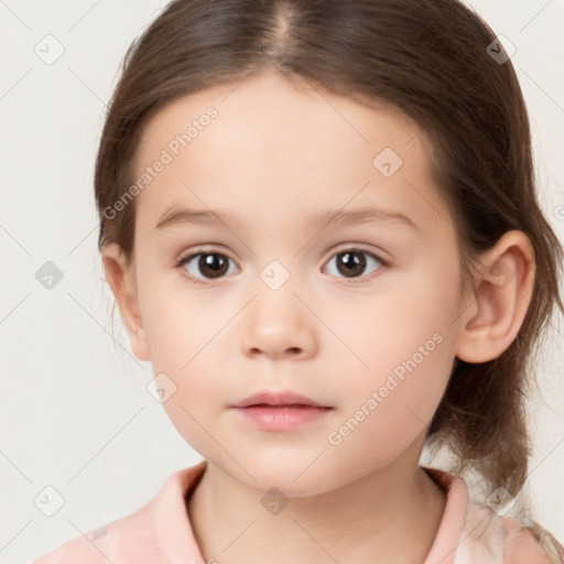 Neutral white child female with medium  brown hair and brown eyes