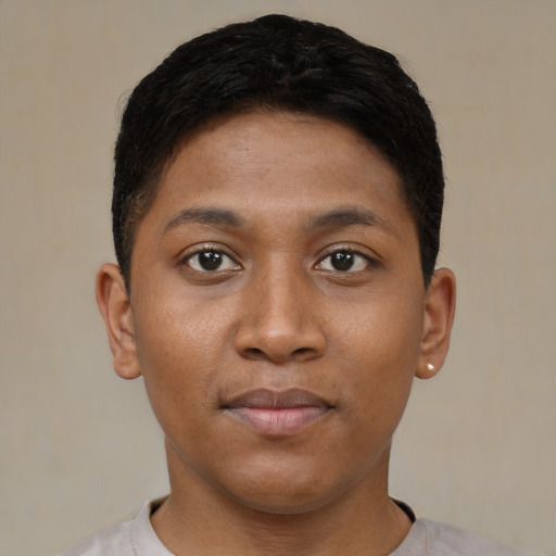 Neutral latino young-adult male with short  brown hair and brown eyes