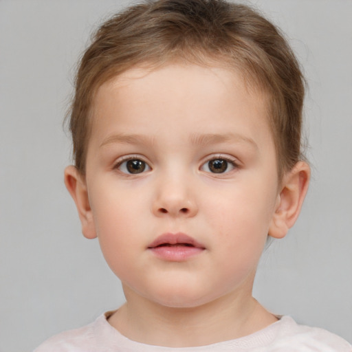 Neutral white child female with short  brown hair and brown eyes