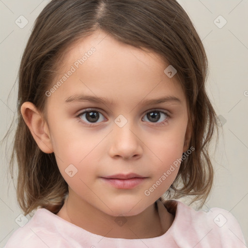 Neutral white child female with medium  brown hair and brown eyes