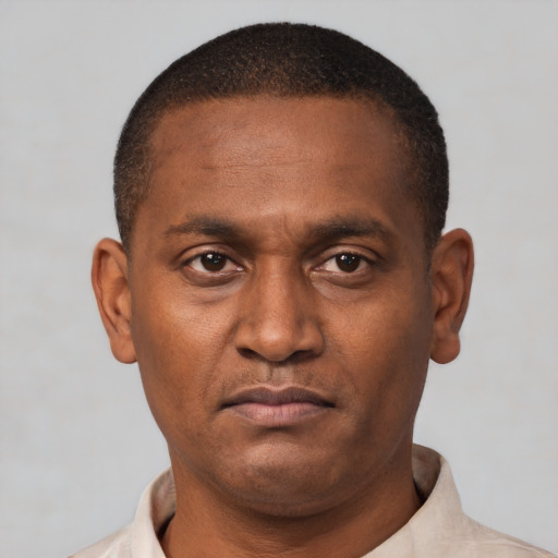 Neutral black young-adult male with short  brown hair and brown eyes