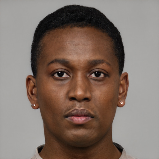 Neutral black young-adult male with short  brown hair and brown eyes