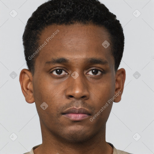 Neutral black young-adult male with short  brown hair and brown eyes