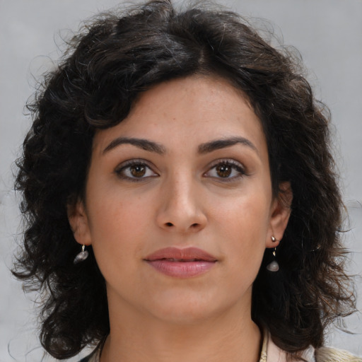Neutral asian young-adult female with long  brown hair and brown eyes