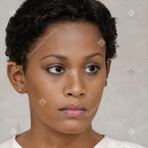 Neutral black young-adult female with short  brown hair and brown eyes