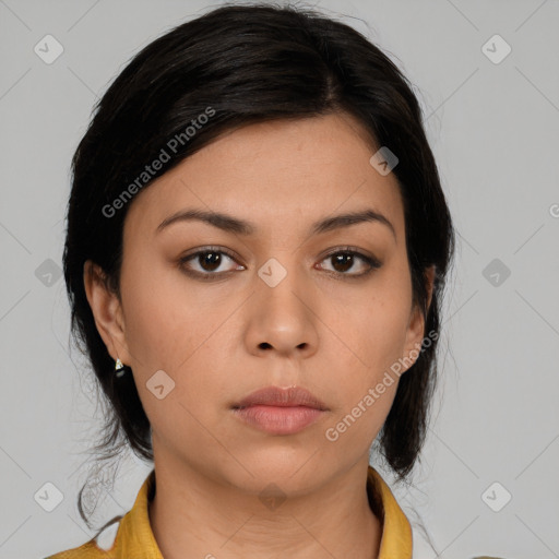 Neutral asian young-adult female with medium  brown hair and brown eyes