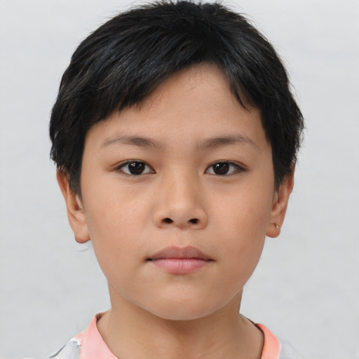 Neutral asian child female with short  brown hair and brown eyes